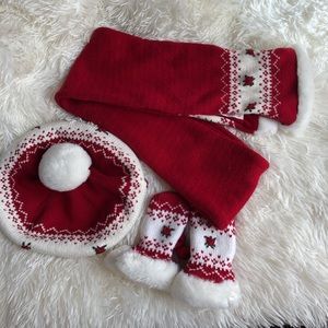 3pcs Janie and Jack hat, Gloves & matching scarf